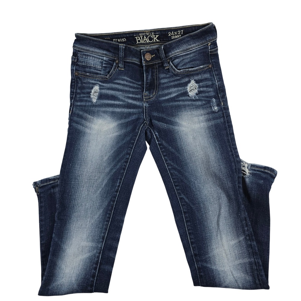Buckle Black Fit No. 53 Skinny Jeans Dark Wash Distressed 24x27 BBW4901